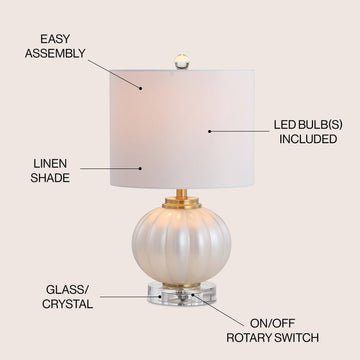 Pearl 17.5" Glass/Crystal LED Table Lamp - JONATHAN Y